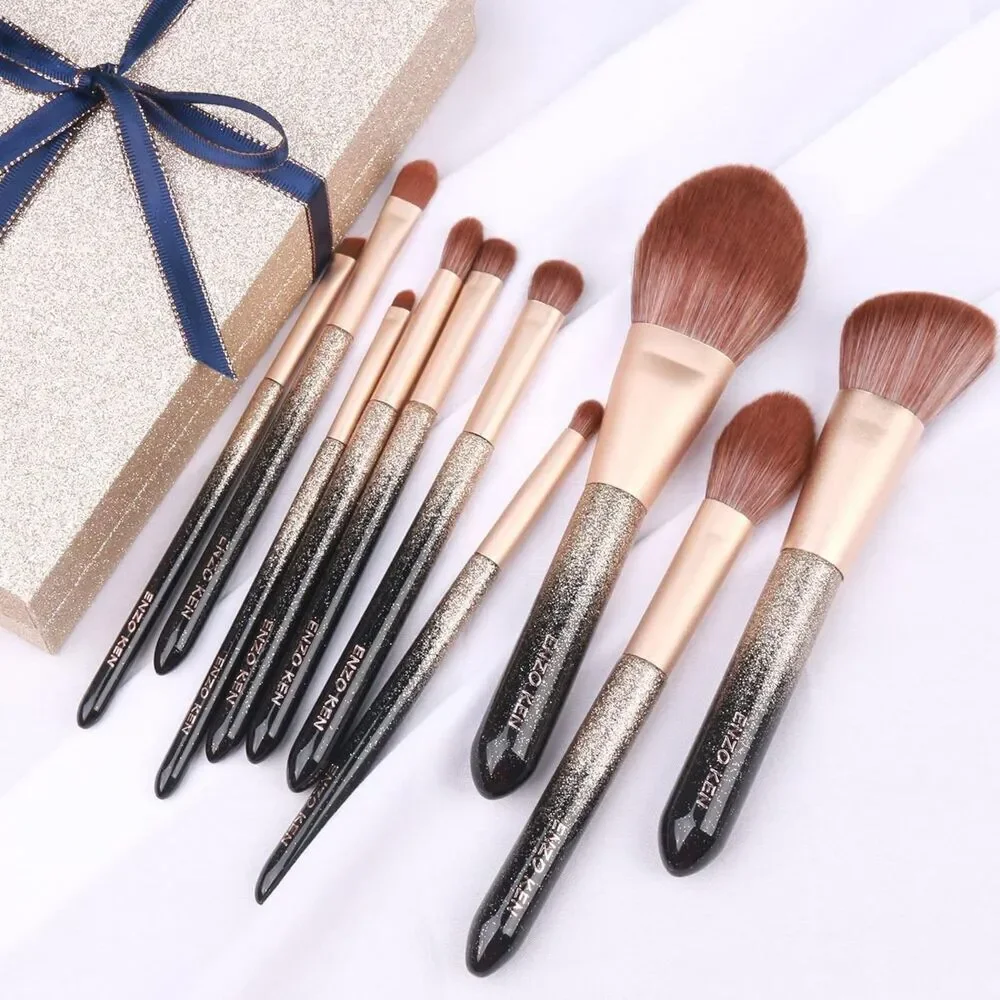 Luxury Enzo Ken 9pieces Black Professional Sable Makeup Brushes Set With Case